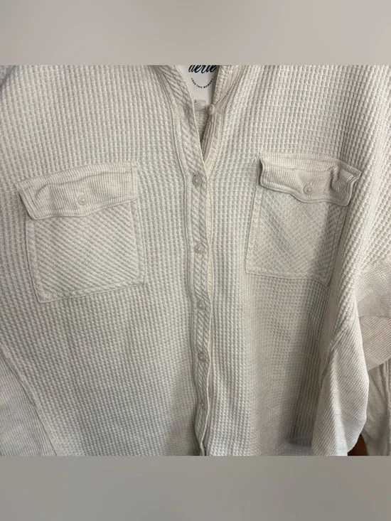 Aerie LumberJane Waffle Knit Shirt Oversized Henley Button Up Top Shacket Y2K S - Picture 8 of 11